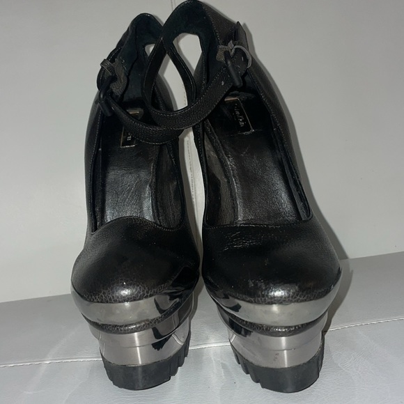 Vintage runway Calvin Klein Collection black leather heels silver metal platform - Picture 11 of 15